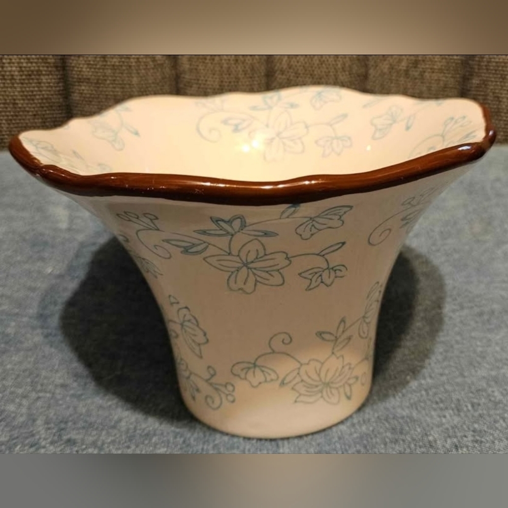 Temp-tations White Teal Floral Lace Stoneware Dish